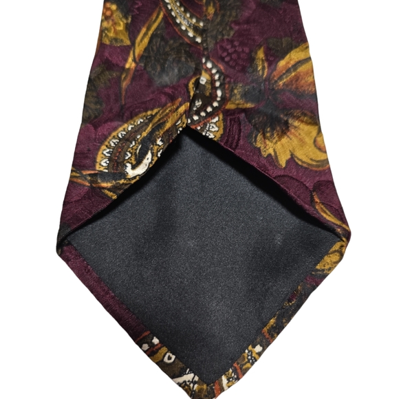 Vintage Silk Guy Laroche Paris Paisley Tie Burgundy Navy Gold - Picture 2 of 4